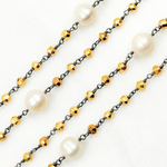 Load image into Gallery viewer, Golden Pyrite & Pearl Oxidized 925 Sterling Silver Wire Chain.
