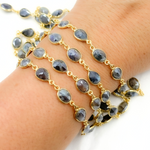 Load image into Gallery viewer, Coated Labradorite Oval & Pear Shape Bezel Oxidized Wire Chain