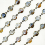 Load image into Gallery viewer, Coated Grey Moonstone Round Shape Bezel Oxidized Wire Chain.