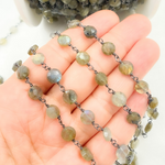 Load image into Gallery viewer, Labradorite Coin Oxidized Wire Chain.