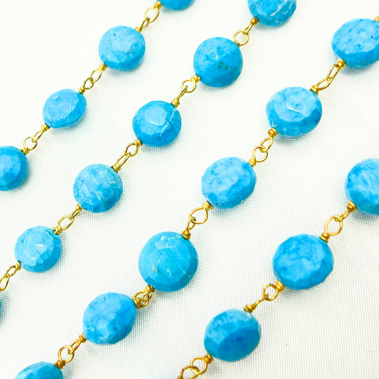 Turquoise Coin Shape Gold Plated Wire Chain