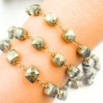 Load image into Gallery viewer, Pyrite Cube Shape Gold Plated Wire Chain