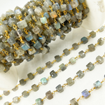 Load image into Gallery viewer, Labradorite Cube Shape Gold Plated Wire Chain