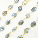 Load image into Gallery viewer, Coated Labradorite Faceted Rondel Gold Plated Wire Chain. CLB38
