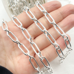 Load image into Gallery viewer, 925 Sterling Silver Hollow Smooth Paperclip Long & Short Link Chain.