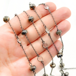 Load image into Gallery viewer, Pyrite & White Topaz Oxidized Connected Wire Chain