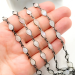 Load image into Gallery viewer, White Moonstone Pear Shape Bezel Oxidized Wire Chain
