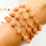 Load image into Gallery viewer, Peach Moonstone Gold Plated Wire Chain.