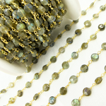 Load image into Gallery viewer, Labradorite Coin Shape Gold Plated Wire Chain