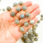 Load image into Gallery viewer, Labradorite Smooth Round Shape Gold Plated Wire Chain