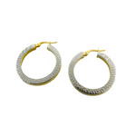 Load image into Gallery viewer, 14K Solid Gold and White Gold Earrings Round Shape Hoop with Texture.
