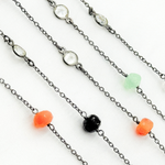 Load image into Gallery viewer, Multi Gemstone Rondel Shape & White Topaz Oxidized Connected Wire Chain.