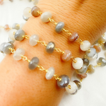 Load image into Gallery viewer, Coated Multi Moonstone Gold Plated Wire Chain.