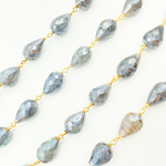 Load image into Gallery viewer, Coated Labradorite Tear Drop Shape Gold Plated Wire Chain.