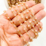 Load image into Gallery viewer, Coated Peach Moonstone Gold Plated Wire Chain