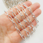 Load image into Gallery viewer, 925 Sterling Silver Hollow Smooth Paperclip Long & Short Link Chain.