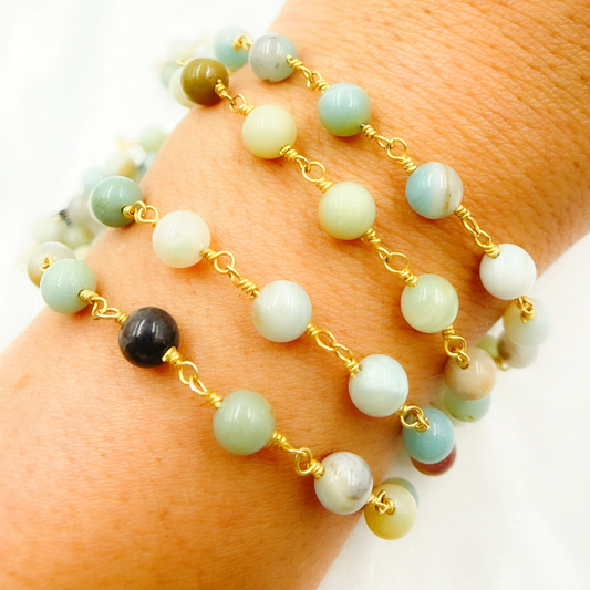 Peruvian Opal Smooth Round Shape Gold Plated Wire Chain