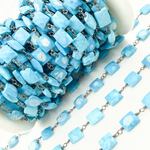 Load image into Gallery viewer, Turquoise Rectangle Shape Oxidized Wire Chain.