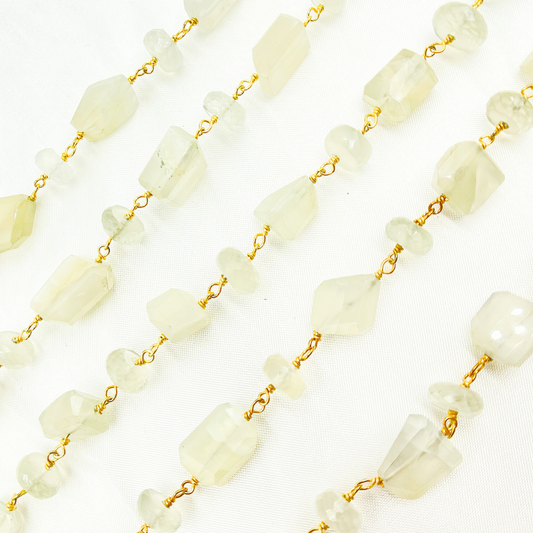 Siloni MIx Shapes Moonstone Gold Plated Wire Chain. MS49