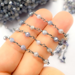 Load image into Gallery viewer, Coated Blue Moonstone Black Rhodium 925 Sterling Silver Wire Chain
