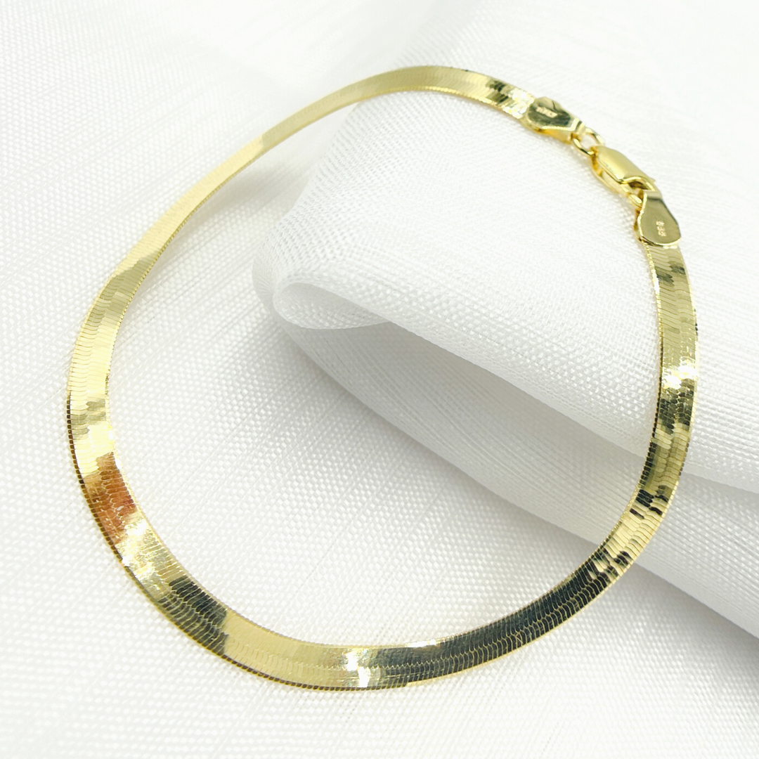 14K Solid Gold Dainty Herringbone Bracelet.