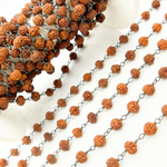Load image into Gallery viewer, Wood - Rudraksha Round Shape Oxidized Wire Chain