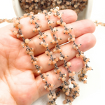 Load image into Gallery viewer, Peach Moonstone Cluster Dangle Oxidized Wire Chain.