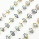 Load image into Gallery viewer, Coated Labradorite Faceted Rondel Gold Plated Wire Chain. CLB34