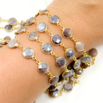 Load image into Gallery viewer, Coated Chocolate Moonstone Round Shape Bezel Gold Plated Wire Chain