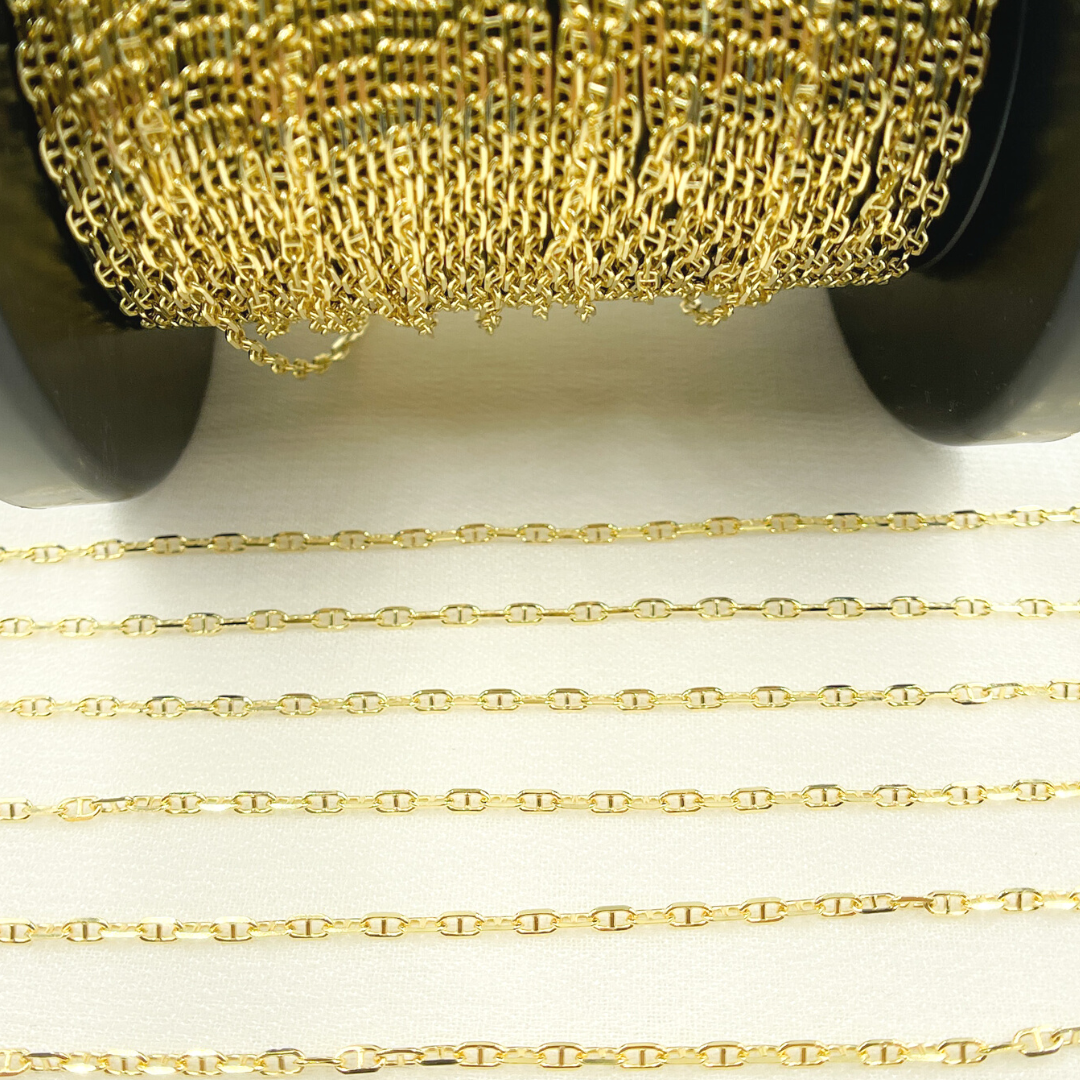 14K Solid Yellow Gold Flat Marina Link Chain by Foot