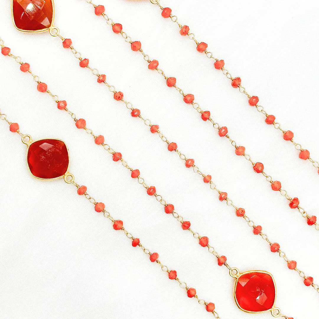 Carnelian Organic Shape Bezel Gold Plated Connected Wire Chain.