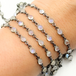Load image into Gallery viewer, White Moonstone Round Shape Bezel Oxidized Wire Chain