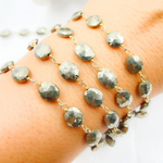Load image into Gallery viewer, Pyrite Oval Shape Gold Plated Wire Chain