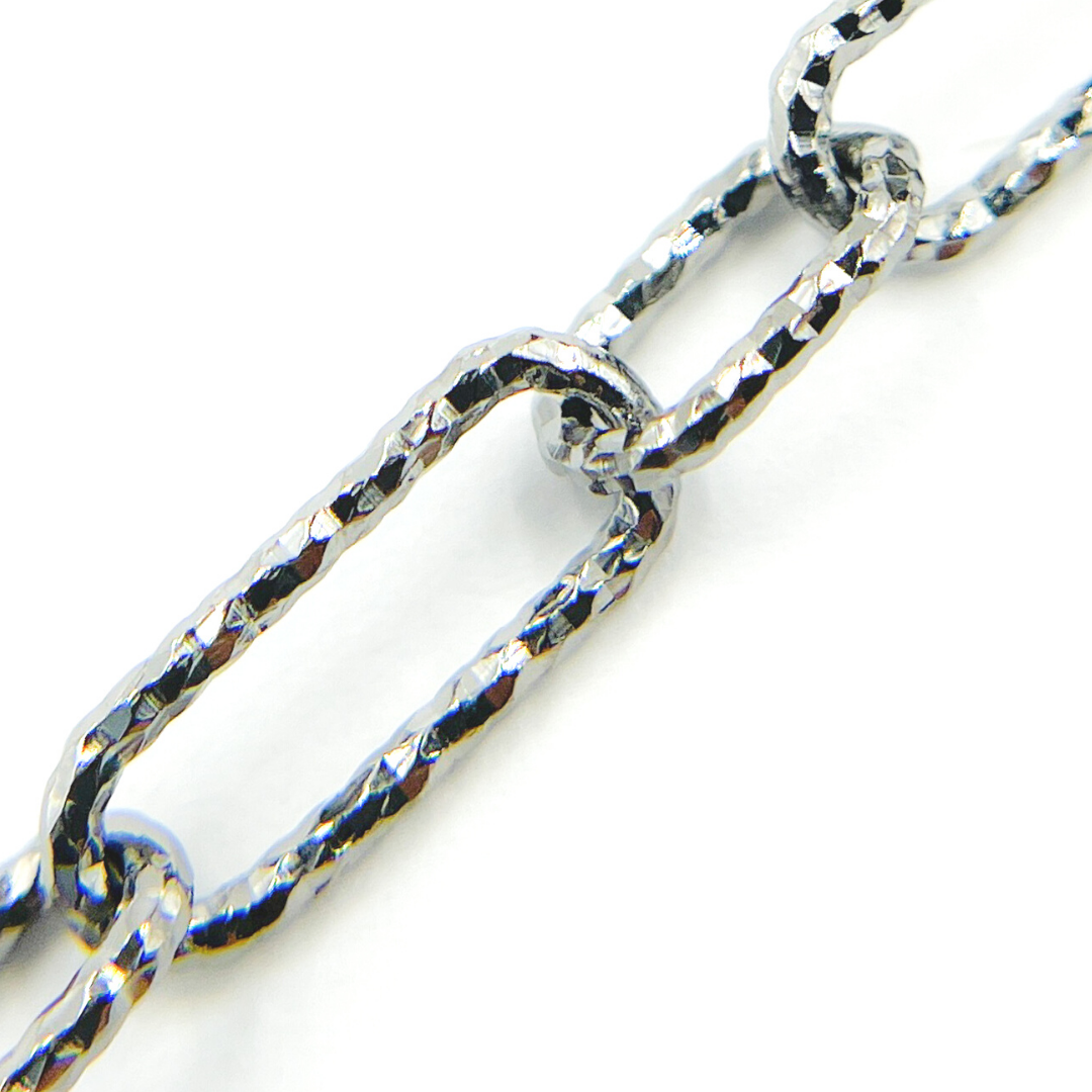 Sterling Silver Black Rhodium Diamond Cut Paper Clip Chain