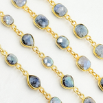 Load image into Gallery viewer, Coated Labradorite Mix Shape Bezel Gold Plated Wire Chain.