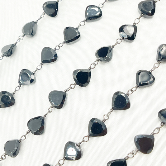 Black Spinel Heart Shape Oxidized Wire Chain
