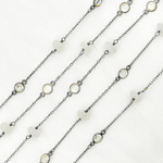 Load image into Gallery viewer, Moonstone Rondel Shape & White Topaz Oxidized Connected Wire Chain.