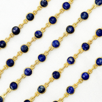 Load image into Gallery viewer, Lapis Lazuli Round Shape Bezel Gold Plated Wire Chain.