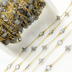 Load image into Gallery viewer, Labradorite & White Topaz Gold Plated Connected Wire Chain.