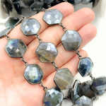 Load image into Gallery viewer, Coated Labradorite Hexagon Shape Bezel Oxidized Wire Chain