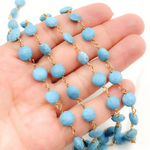 Load image into Gallery viewer, Turquoise Coin Shape Gold Plated Wire Chain