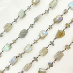 Load image into Gallery viewer, Labradorite Organic Shape Oxidized Wire Chain.