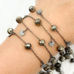 Load image into Gallery viewer, Pyrite and Dangle Disc Oxidized Connected Wire Chain.