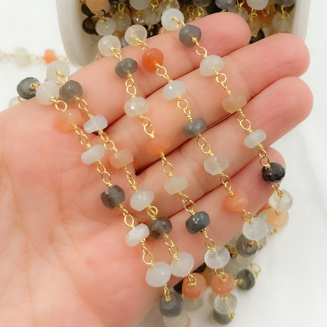 Multi Moonstone Gold Plated 925 Sterling Silver Wire Chain.