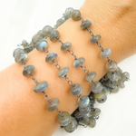 Load image into Gallery viewer, Labradorite Rondel Smooth Oxidized Wire Chain. LAB100