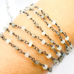 Load image into Gallery viewer, Labradorite + White Moon Stone Black Rhodium 925 Sterling Silver Wire Chain