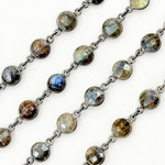 Load image into Gallery viewer, Coated Labradorite Round Shape Bezel Oxidized Wire Chain