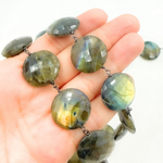 Load image into Gallery viewer, Labradorite Coin Shape Oxidized Wire Chain. LAB89