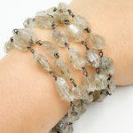 Load image into Gallery viewer, Diamond Quartz Organic Shape Oxidized Wire Chain.