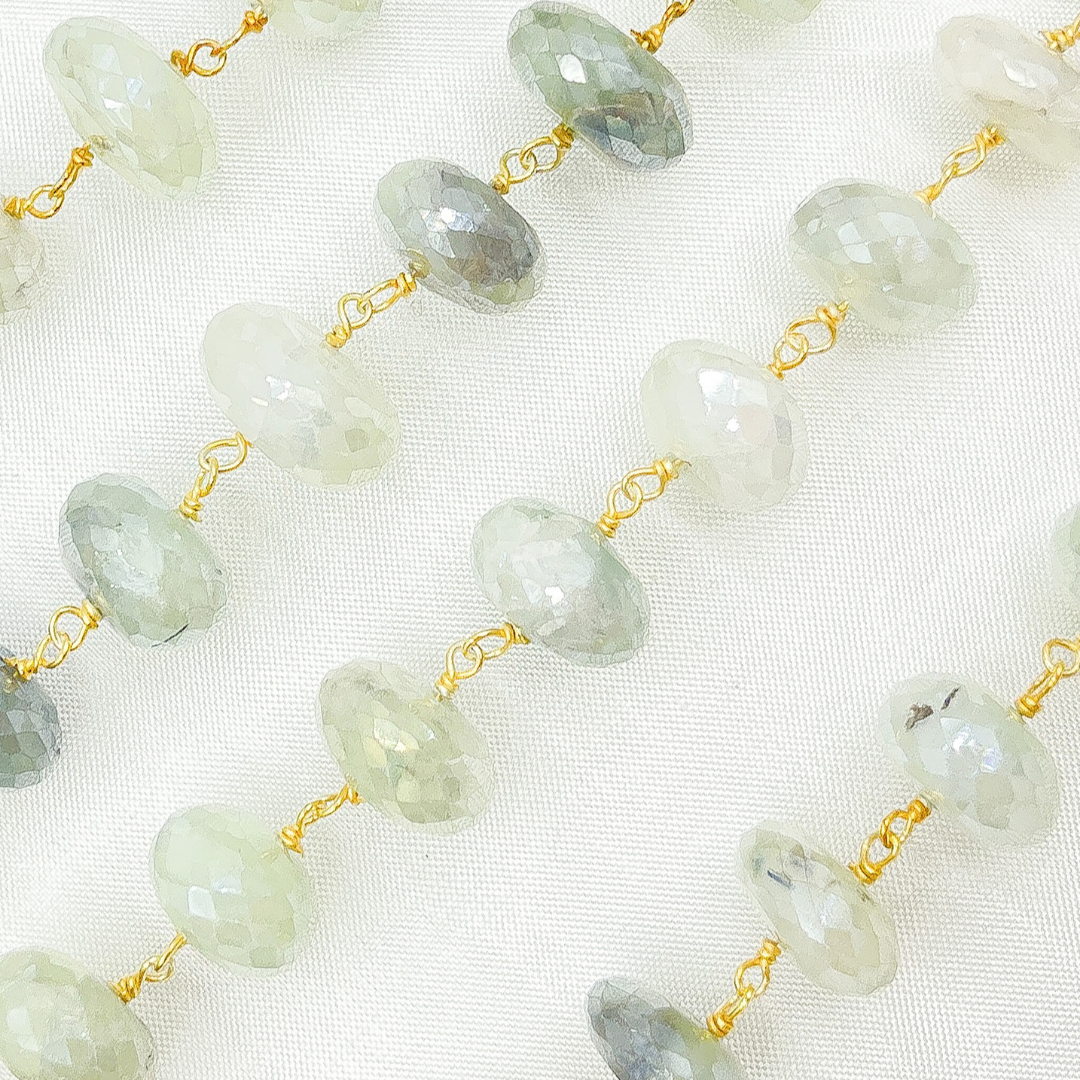 Coated Prehnite Gold Plated Wire Chain.